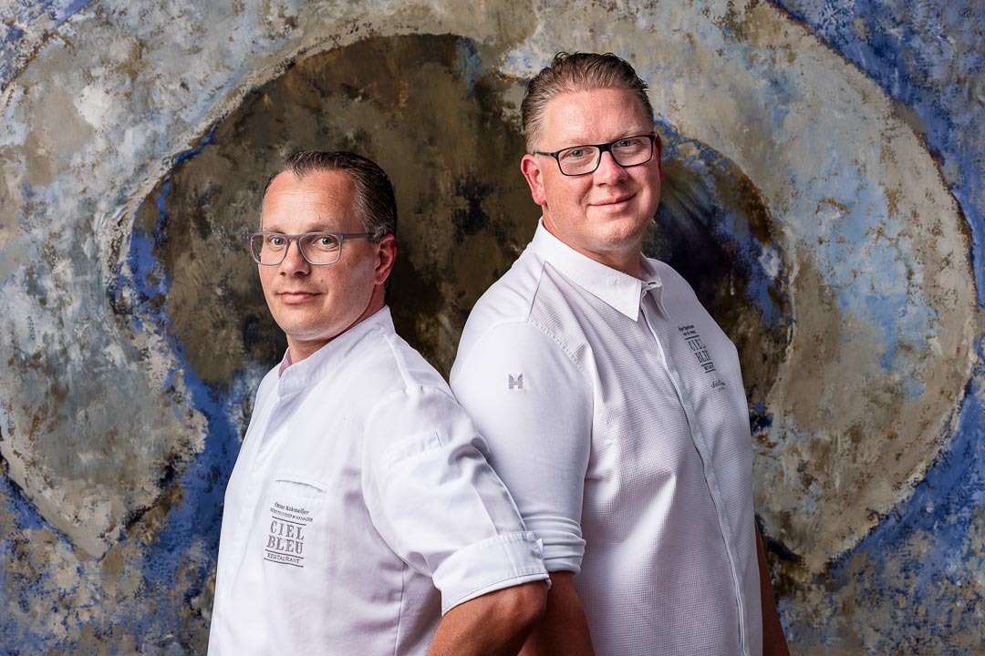 The chefs of restaurant Ciel Bleu in Amsterdam: Arjan Speelman & Onno Kokmeijer
