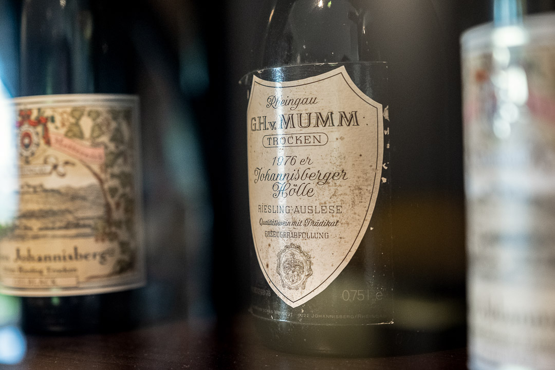 Burg Schwarzenstein and Nils Henkel by Hungry for More. Bottle Johannisberg Riesling. Close-up.