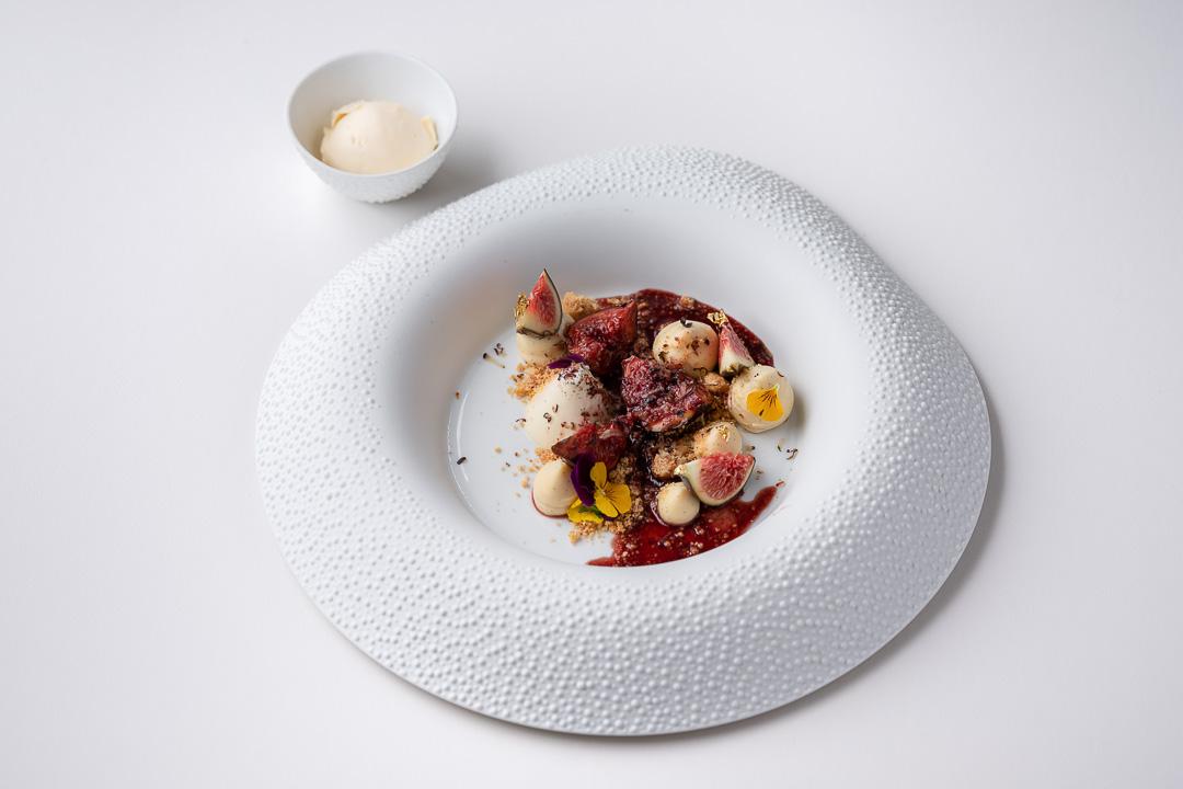 Mosconi by Hungry for More. Top shot of the dessert with figs by chef Ilario Mosconi.